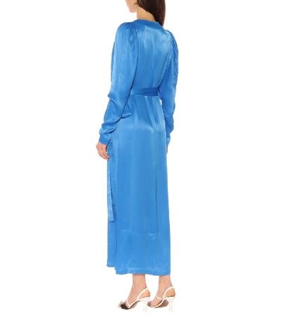 Shop Rotate Birger Christensen Satin Maxi Wrap Dress In Blue