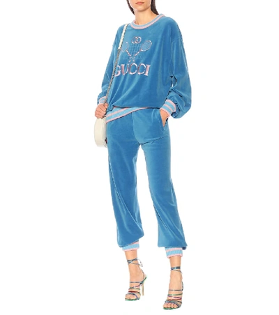 Shop Gucci Tennis Cotton Chenille Sweatshirt In Blue