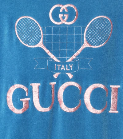 Shop Gucci Tennis Cotton Chenille Sweatshirt In Blue