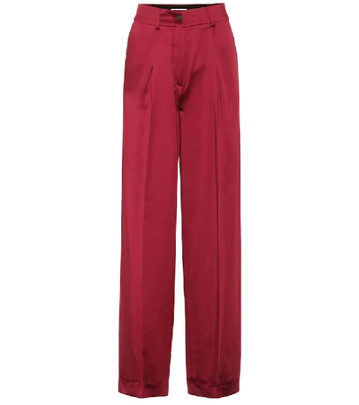 Shop Valentino Silk Satin Trousers In Red