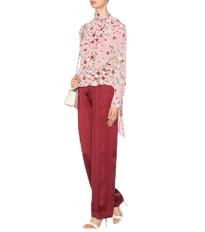 Shop Valentino Silk Satin Trousers In Red
