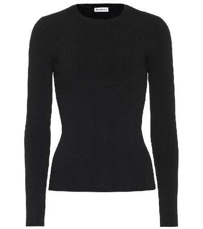 Shop Balenciaga Ribbed-knit Top In Black