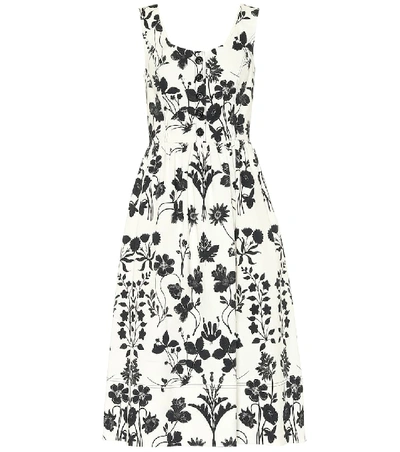 Shop Oscar De La Renta Floral Stretch-cotton Midi Dress In White