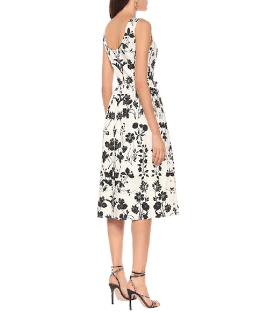 Shop Oscar De La Renta Floral Stretch-cotton Midi Dress In White