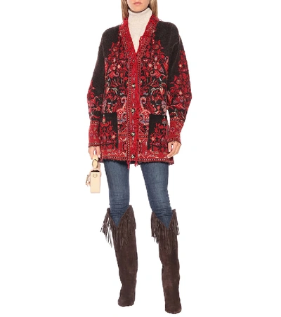 Shop Etro Wool-blend Intarsia Cardigan In Red