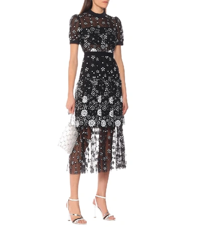 Shop Self-portrait Sequined Tulle Dress In Black