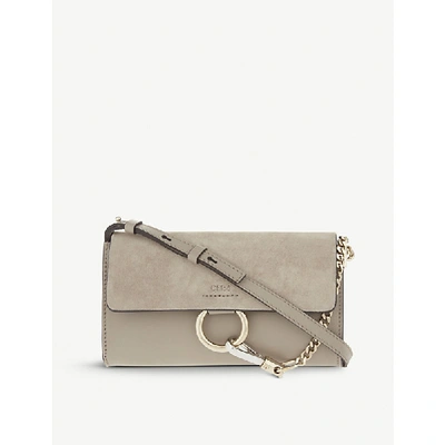 Shop Chloé Faye Leather And Suede Clutch In Motty Grey