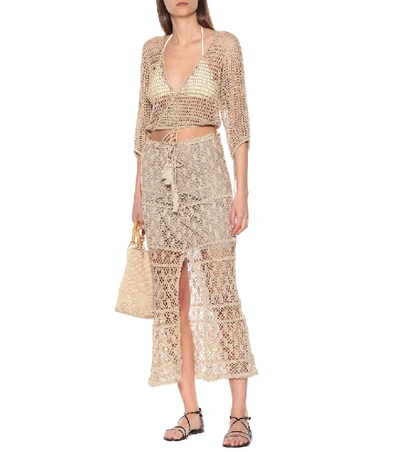 Shop Anna Kosturova Bianca High-rise Cotton Maxi Skirt In Gold