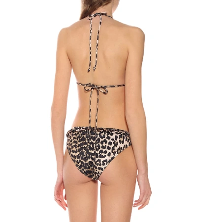 Shop Ganni Leopard Print Bikini Top In Brown