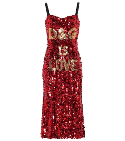 Shop Dolce & Gabbana Sequined Midi Dress In Red