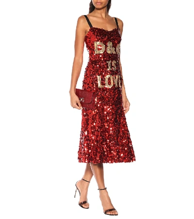 Shop Dolce & Gabbana Sequined Midi Dress In Red