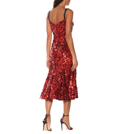 Shop Dolce & Gabbana Sequined Midi Dress In Red