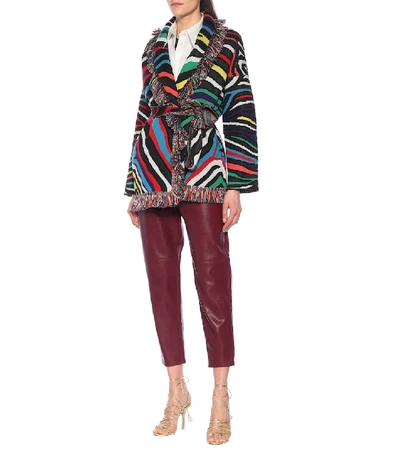 Shop Alanui Zebra Wool-blend Cardigan In Multicoloured