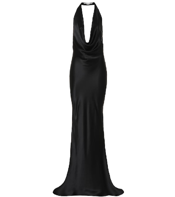 black silk halter dress