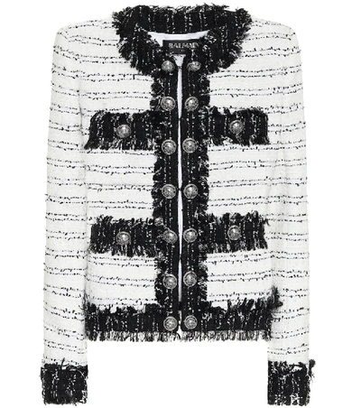 Shop Balmain Tweed Jacket In White