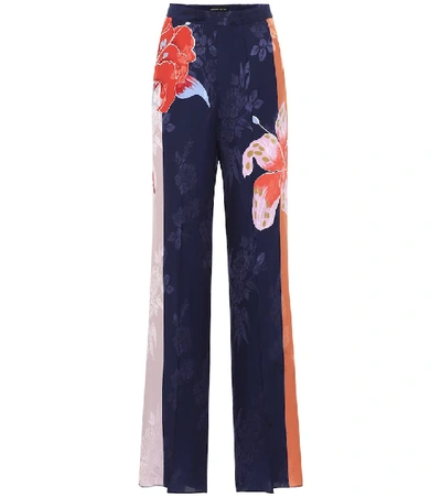 Shop Etro Floral Jacquard Wide-leg Pants In Blue