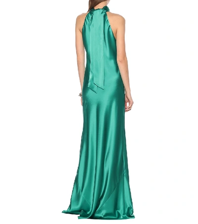 Shop Galvan Sienna Satin Gown In Green