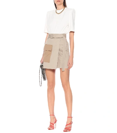 Shop Msgm Stretch-cotton Miniskirt In Beige