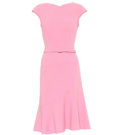 Shop Oscar De La Renta Stretch-wool Crêpe Dress In Pink