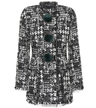 Shop Dolce & Gabbana Fur-trimmed Tweed Jacket In Black