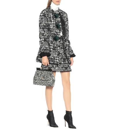 Shop Dolce & Gabbana Fur-trimmed Tweed Jacket In Black