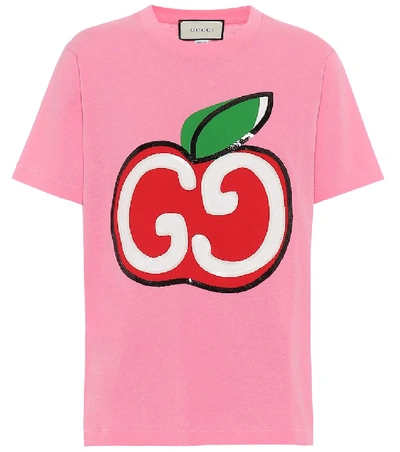 Shop Gucci Gg Apple Logo Cotton T-shirt In Pink
