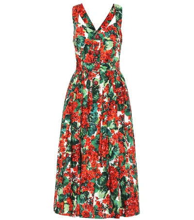 Shop Dolce & Gabbana Floral Cotton Midi Dress In Red