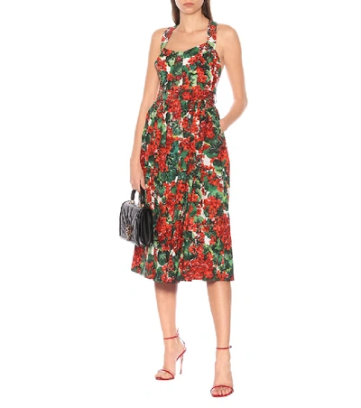 Shop Dolce & Gabbana Floral Cotton Midi Dress In Red