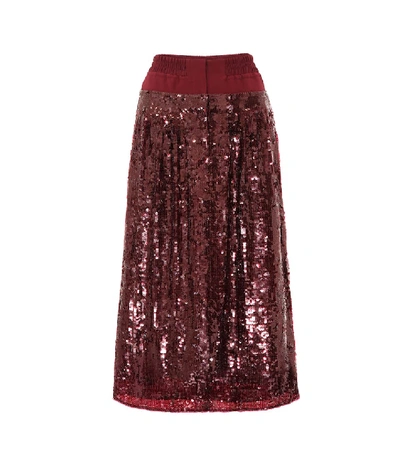 Shop Tibi Sequined Silk Skirt In Red