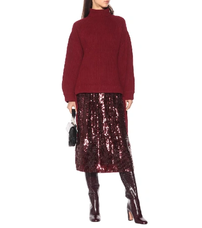 Shop Tibi Sequined Silk Skirt In Red