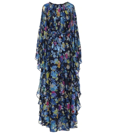 Shop Etro Floral Silk-blend Gown In Blue