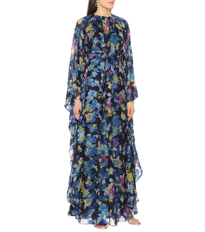 Shop Etro Floral Silk-blend Gown In Blue