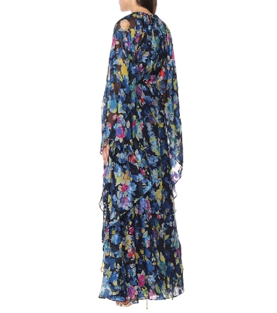 Shop Etro Floral Silk-blend Gown In Blue