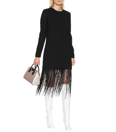 Shop Givenchy Fringed Wool Minidress In Black