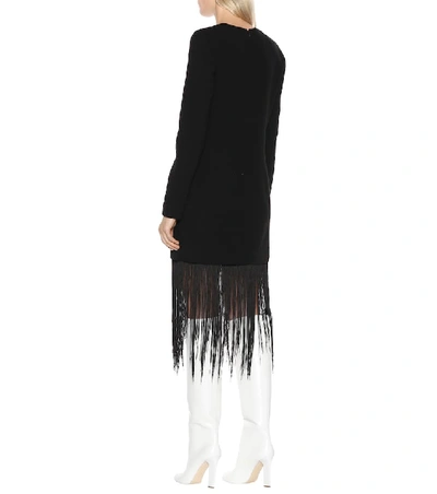 Shop Givenchy Fringed Wool Minidress In Black