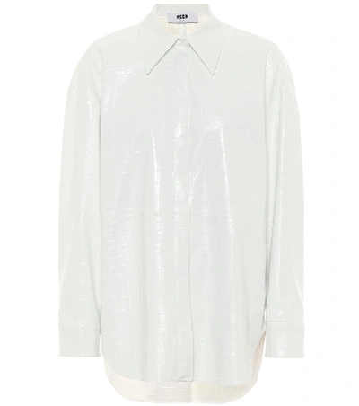 Shop Msgm Faux Patent Leather Shirt In White