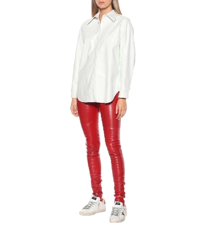 Shop Msgm Faux Patent Leather Shirt In White