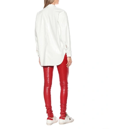 Shop Msgm Faux Patent Leather Shirt In White