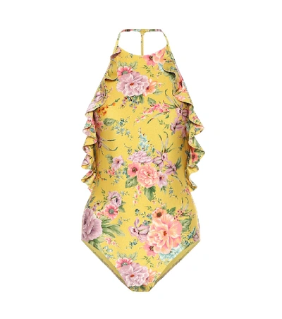 Shop Zimmermann Zinnia Floral Swimsuit In Yellow