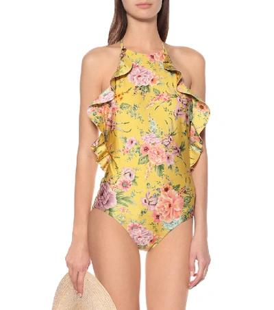 Shop Zimmermann Zinnia Floral Swimsuit In Yellow