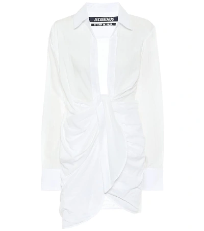 Shop Jacquemus La Robe Bahia Cotton Shirt Dress In White