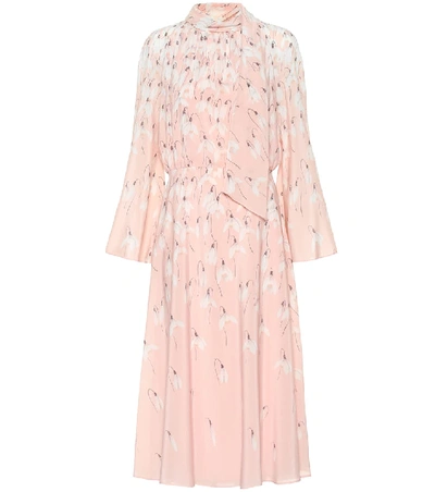 Shop Valentino Floral Silk Midi Dress In Pink
