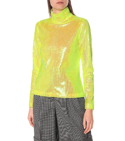 Shop Mm6 Maison Margiela Sequined High-neck Top In Yellow