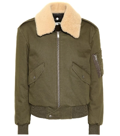 Shop Saint Laurent Shearling-trimmed Bomber Jacket In Green