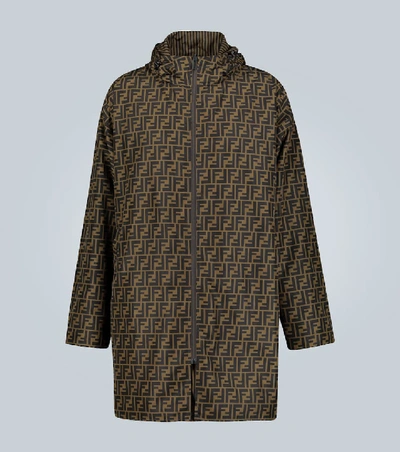 Shop Fendi Long Reversible Parka With Ff Micropequi In Brown