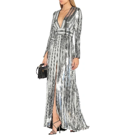 Shop Galvan Stardust Striped Sequined Gown In Silver