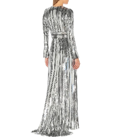Shop Galvan Stardust Striped Sequined Gown In Silver