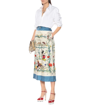 Shop Gucci X Disney® Printed Silk Palazzo Pants In Beige