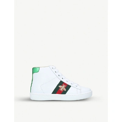 Shop Gucci Boys White Kids New Ace Logo-taping Leather High-top Trainers 4-8 Years 11