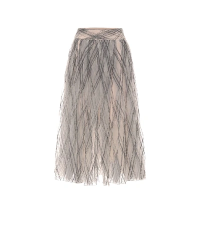 Shop Brunello Cucinelli Embellished Tulle Maxi Skirt In Grey